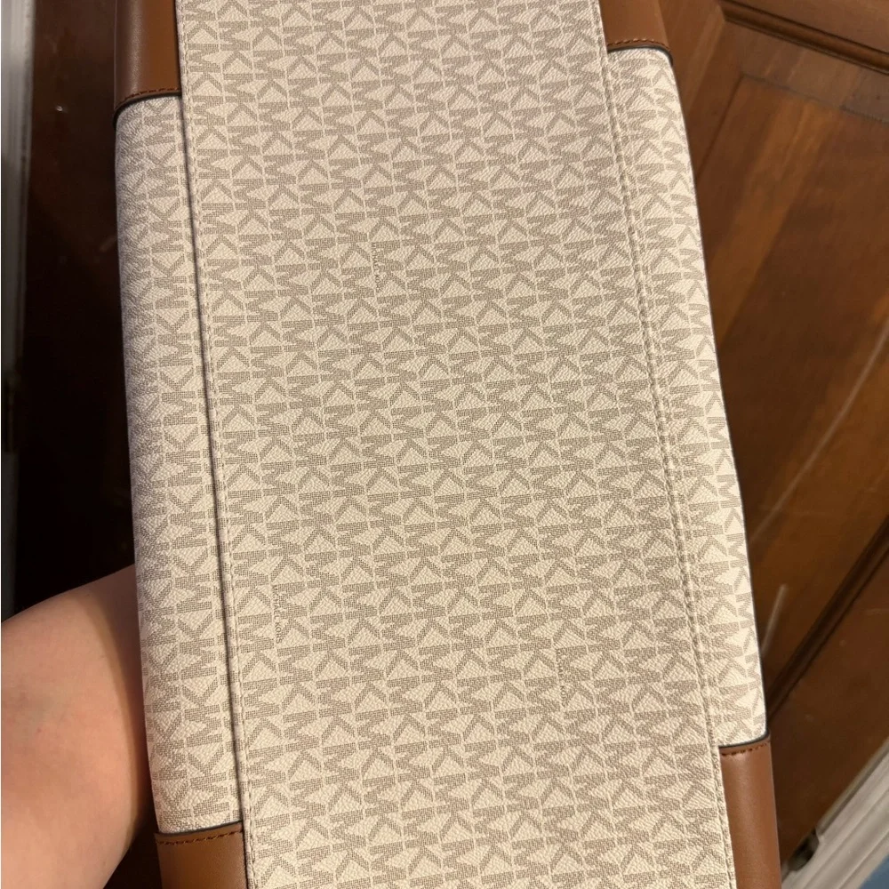 Michael Kors Cream and Tan Monogram Laptop Bag